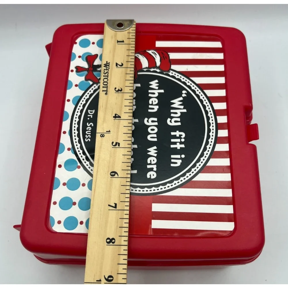 Thermos Dr Seuss Cat in the Hat Lunch Box Red Plastic Kids School Case Vintage